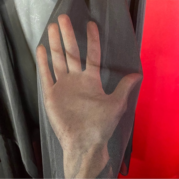 Vintage 90s Sheer Black Nylon Duster Robe – Goth Witchy Maxi Cardigan - Picture 7 of 10